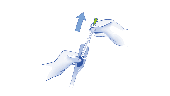 LoFric Origo Pro IFU/Quick guide illustration showing step 5a pinch and hold the sleeve